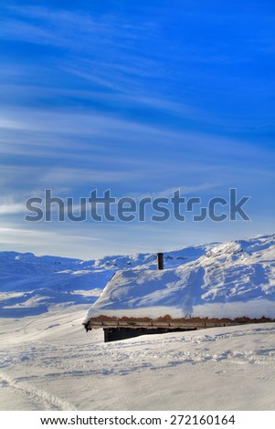 Blue winter landscape in the Norwegian mountains