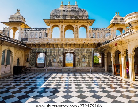 Courtyard at City Palace in Udaipur, Rajasthan, India Royalty-Free Stock Photo #272179106