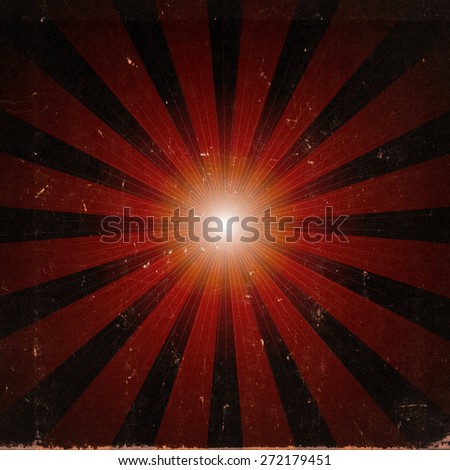 Grunge red sunburst on old paper background