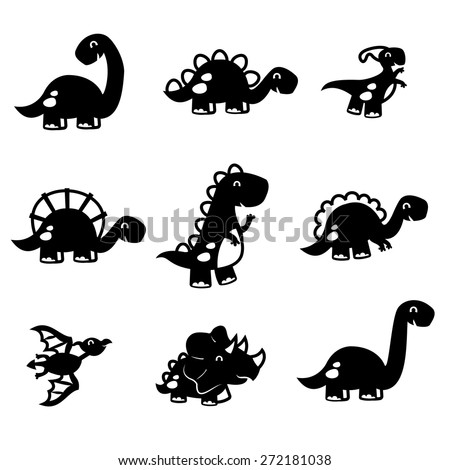 A vector illustration of paper cut inspired black and white cute fun dinosaur set. 