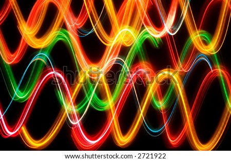 Wave shapes lights. Colorful. Isolated. Black background