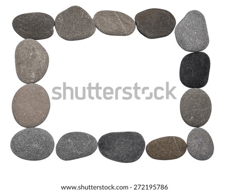 Empty rectangular frame from sea pebble isolated on white background.