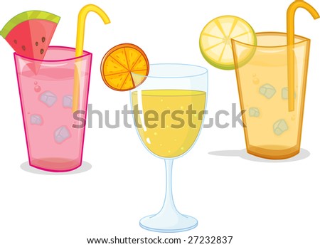 an illustration of three drinks on white background