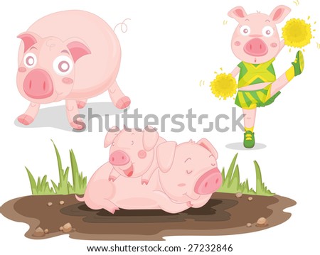 an illustration of pigs on white