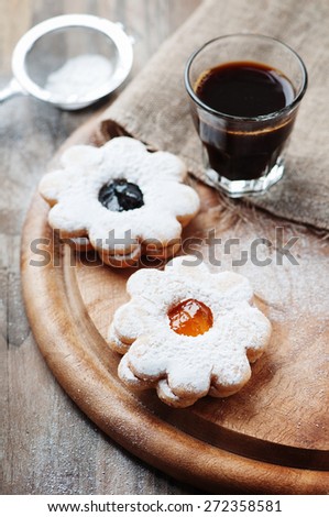 Italian italian cookie with jam, selective focus