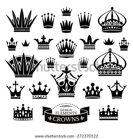 Set of various crowns isolated on white vector illustration