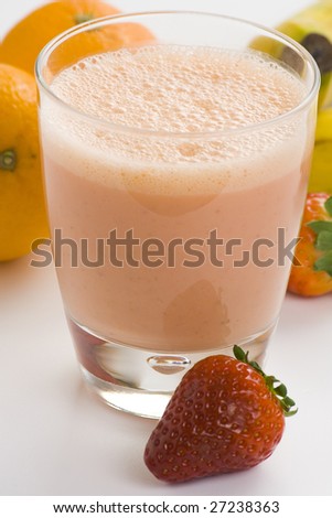 delicious refreshing strawberry orange banana milkshake natural isolated