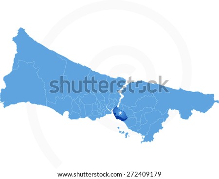 Vector Image - Istanbul Map with administrative districts where Kadikoy is pulled isolated on white background

