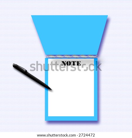 open note paper tablet with ink pen on pattern background