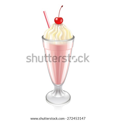 Milkshake with whipped cream and cherry photo-realistic vector 