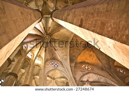interior of a gothic church in Barcelona, Spain