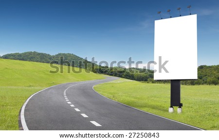 empty curve road with blank billboard beside