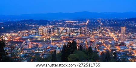 View of Portland, Oregon from Pittock Mansion at Night.