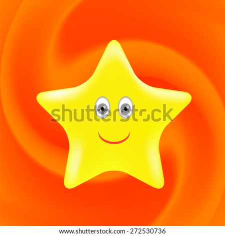 Vector Single Gold Star on Orange Wave Background.