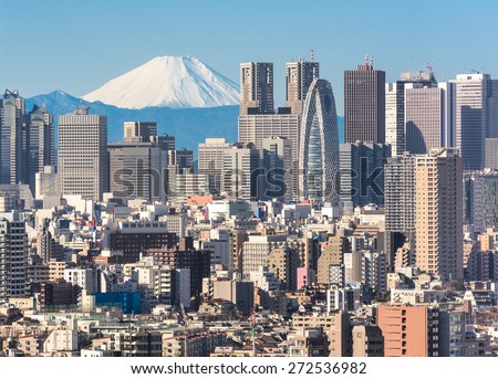 Tokyo cityscape and Mountain fuji in Japan Royalty-Free Stock Photo #272536982