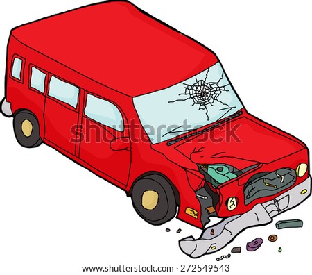 Cartoon of isolated red damaged SUV car on white