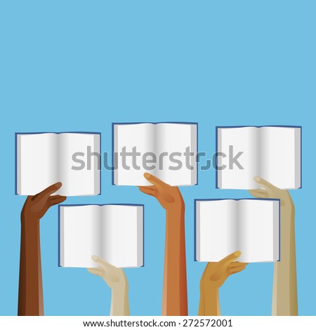 Up hands icon with books.  Vector illustration for posters, banners and greeting card