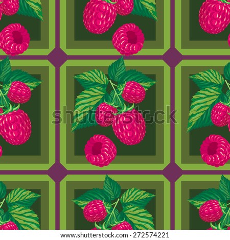 seamless pattern with branches and leaves of raspberry