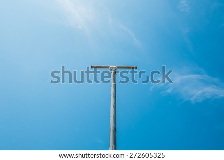 Radar antenna pole outdoor on blue sky background