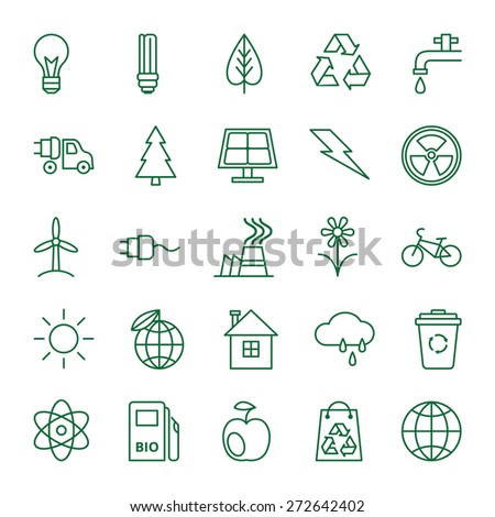 Big vector set of icons on the theme of ecology and environmental protection