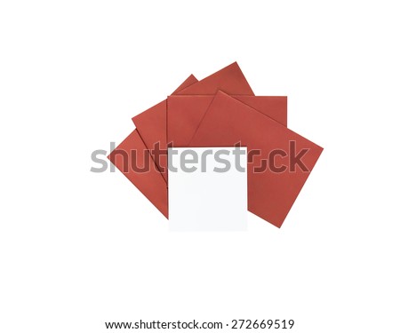 white note pad and brown letters isolated on white background