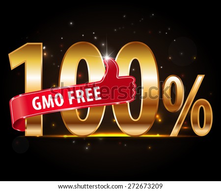 100% GMO free text icon with red thumbs up - vector eps10