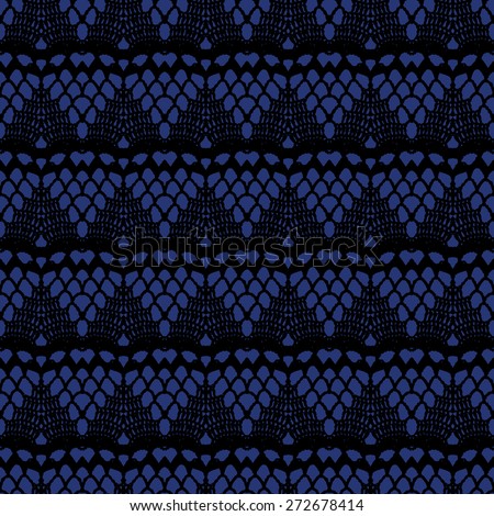Black and blue lace seamless stripes pattern. Vector illustration.
