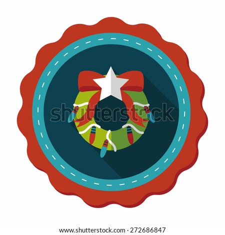 Christmas Holly Wreath flat icon with long shadow,eps10