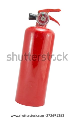 mini red portable fire extinguisher on white background