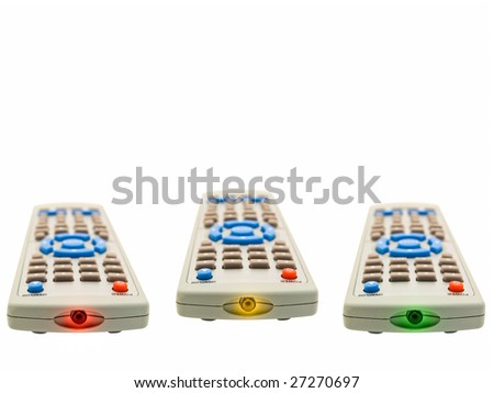 three lightning remote controls over the white background
