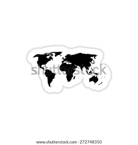grey map of the world icon on a white background with shadow 