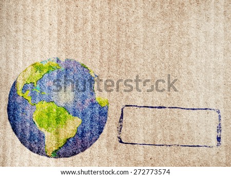 Grunge background with abstract world map printed on paper texture
