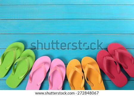 Flip flops, summer beach border background, copy space
