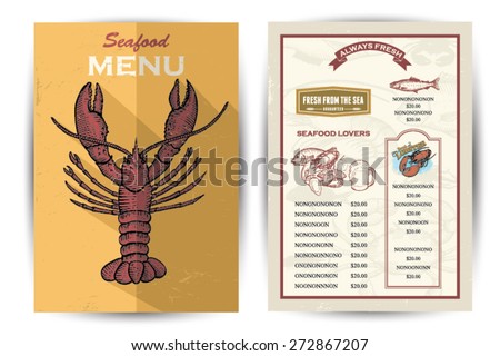 Hand drawn of lobster menu cover, seafood menu template. EPS 10 vector
