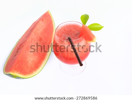 Watermelon juice in glass on white background