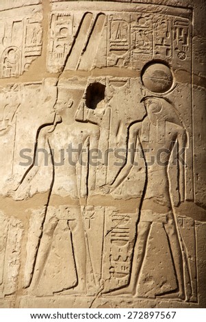 Ancient Pictures Carved in Sandstone Wall in Egypt