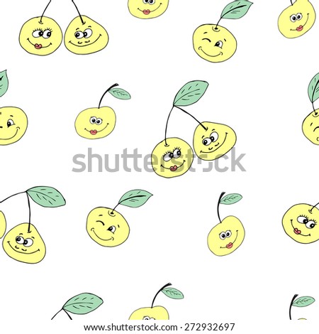  Seamless pattern cherry in doodle style. Vector Baby Background In Doodle Style
