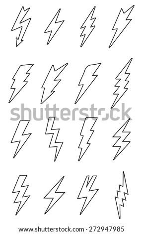 thunder bolt line icons set