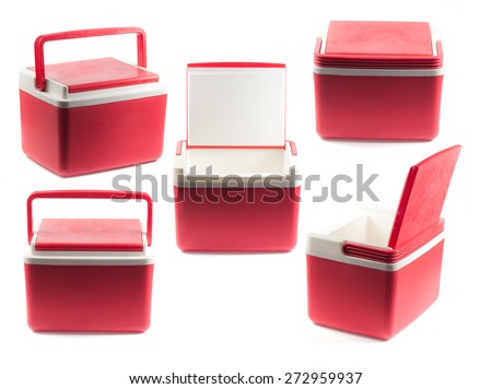 Handheld red refrigerator Royalty-Free Stock Photo #272959937