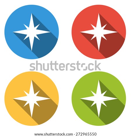 Set of 4 isolated flat colorful buttons (icons) for compass