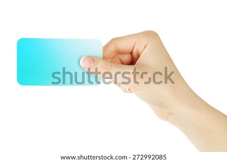 Hand holding business card, isolated on white