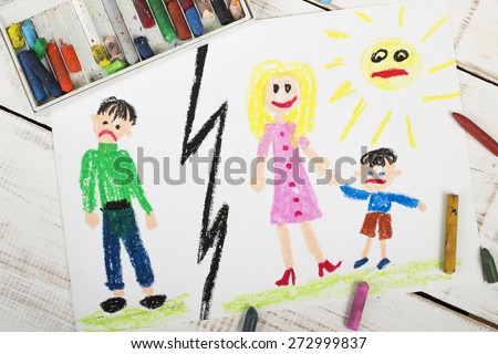 Representation of marriage break up or divorce - colorful drawing