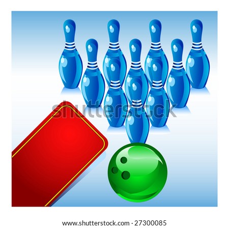 Bowling, blue size and green sphere, game for rest, vector illustration