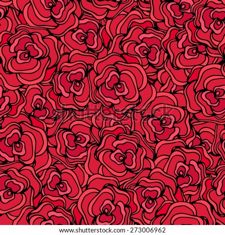 Hand drawn red roses. Vector seamless floral pattern