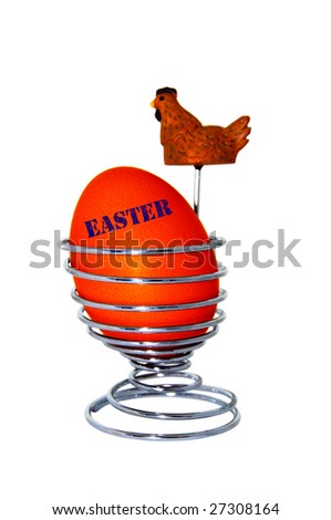 Red painted egg with word "easter" on it, isolated
