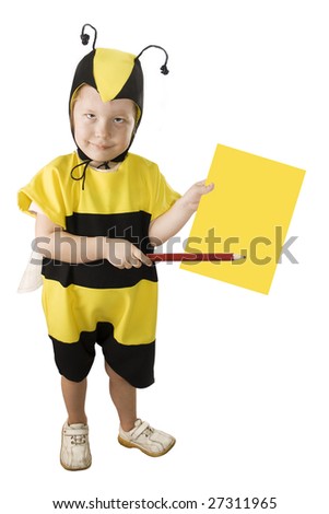 Cute little girl in bumble bee costume.