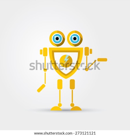 orange Cartoon Character Cute Robot Isolated on Grey Gradient