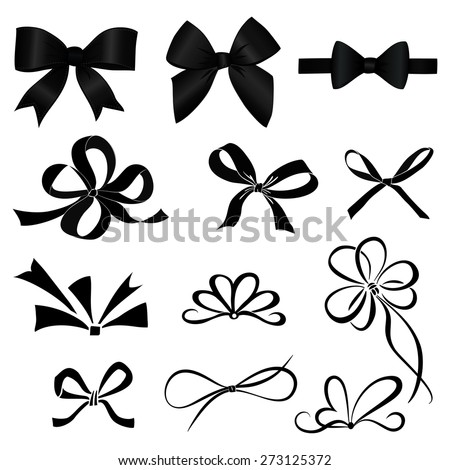 A diverse collection of black bow isolated on white background