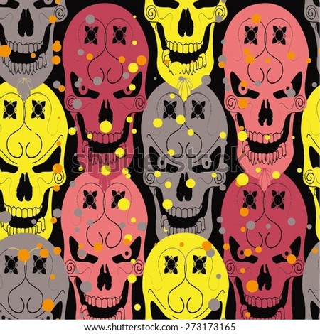 decorative skull pattern, point, vector seamless background.