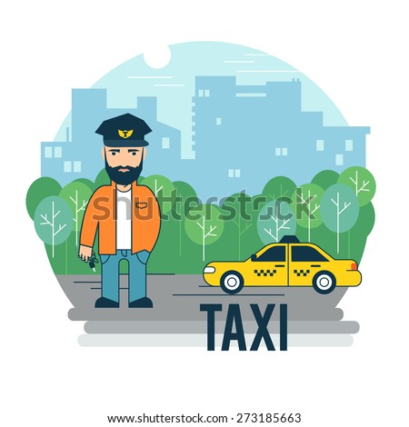 The taxi driver. The taxi driver waiting for a customer at the car.